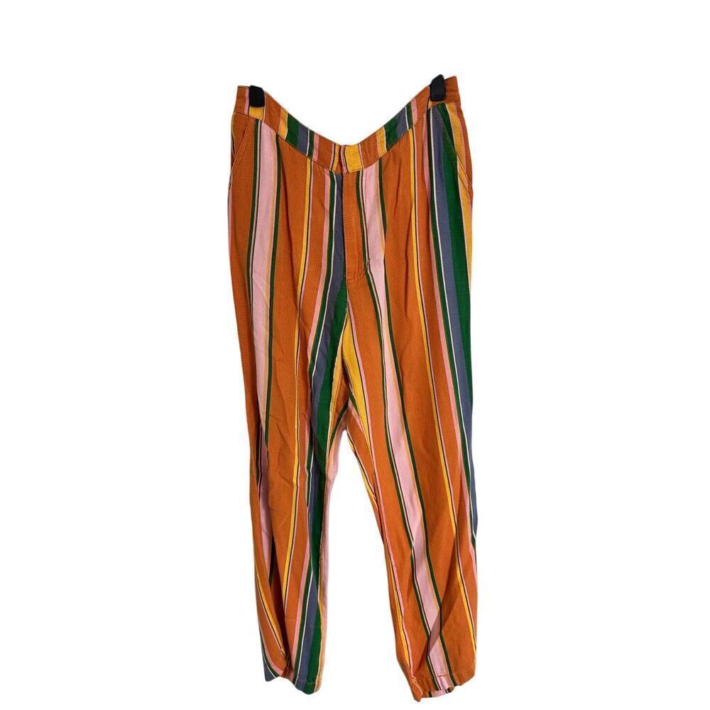🌈 Free People La Paz Striped Cropped Pants – Orange Multi | Size 2 | Retro Boh0